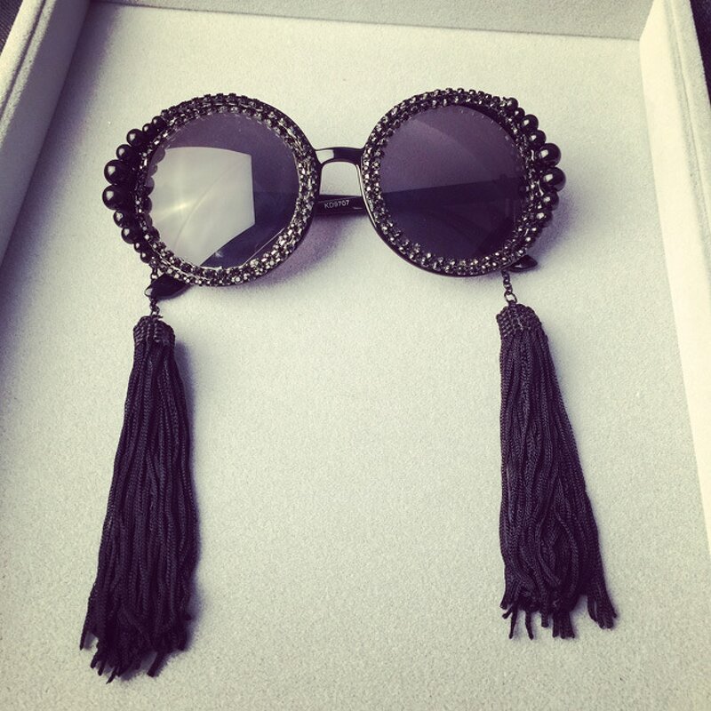 Round Frame Sunglasses Supplier - Custom Tassel Pearl Rhinestone