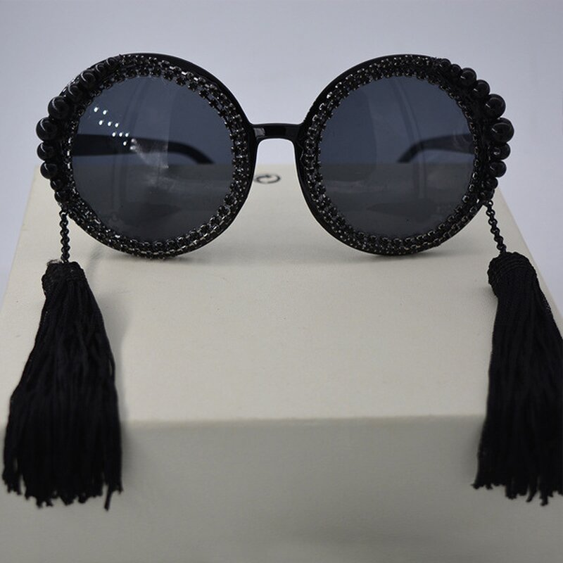 Round Frame Sunglasses Supplier - Custom Tassel Pearl Rhinestone