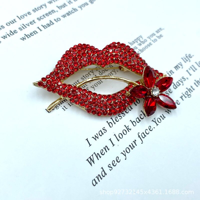 Red Lip Brooch Factory - Custom Alloy Crystal Rhinestone