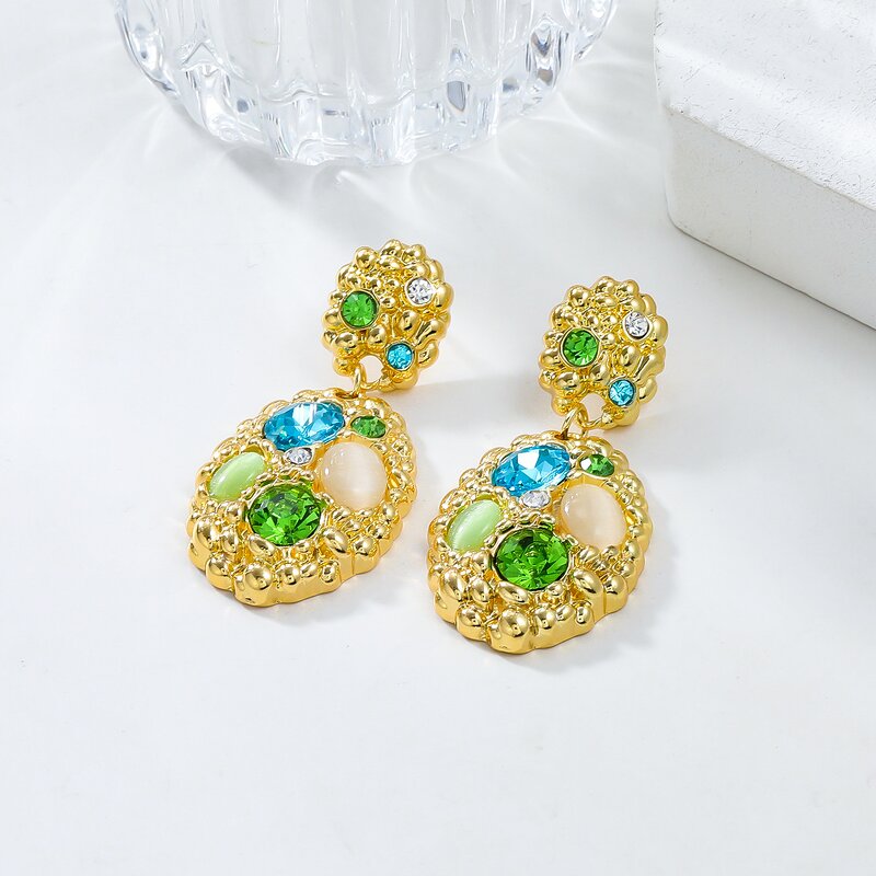 Stud Earrings Manufacturer - Custom Green Rhinestone Round