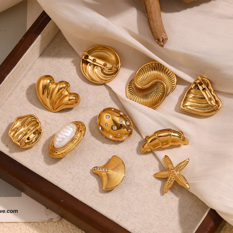 Ocean Brooch Supplier - Custom Geometric Starfish Scallop