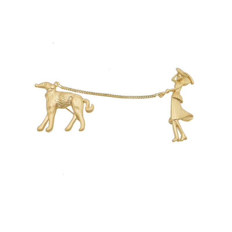 Metallic Brooch Manufacturer - Custom Noblewoman Holding Dog