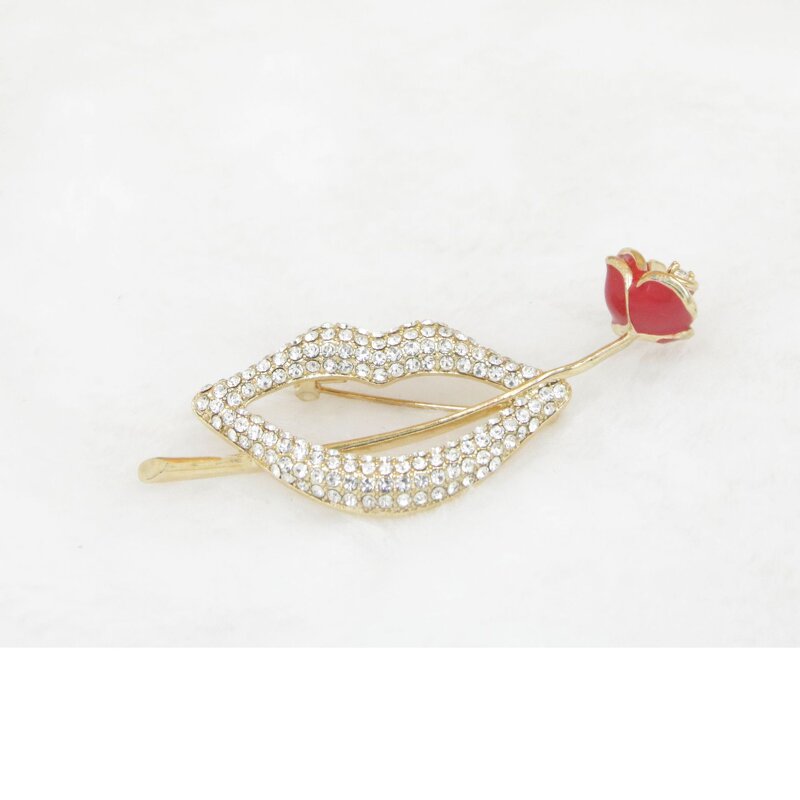 Red Lip Brooch Factory - Custom Alloy Crystal Rhinestone