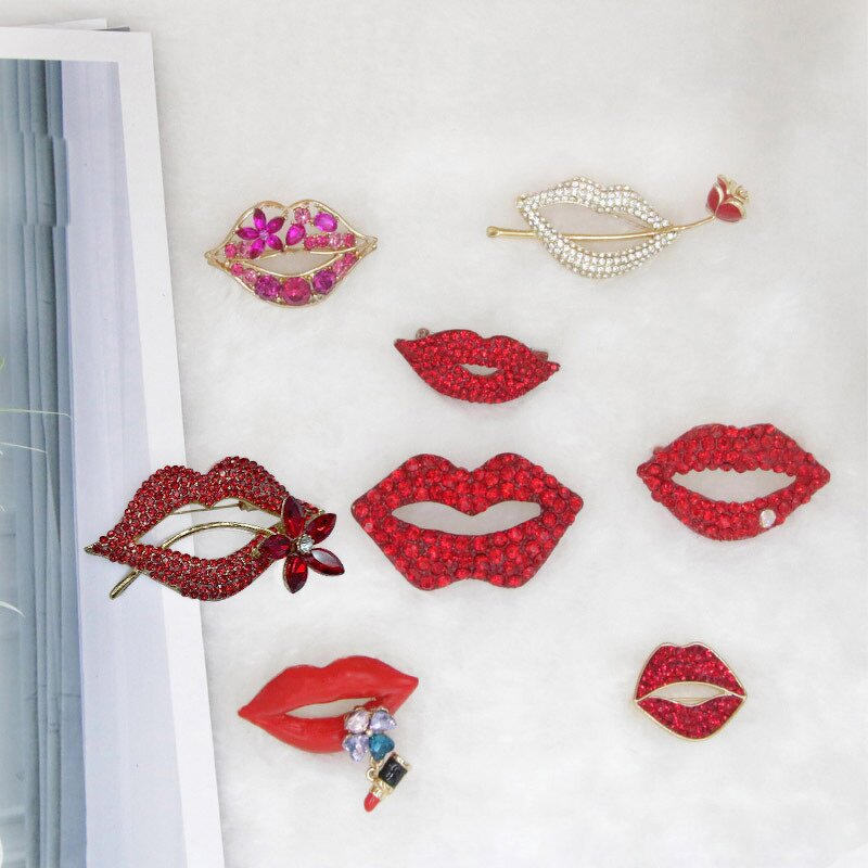 Red Lip Brooch Factory - Custom Alloy Crystal Rhinestone