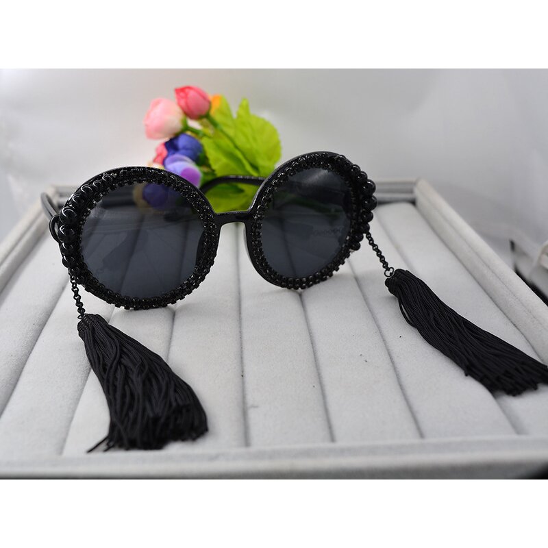 Round Frame Sunglasses Supplier - Custom Tassel Pearl Rhinestone