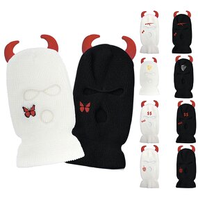 Balaclava Manufacturer - OEM/ODM Custom Halloween Red Horn Knitted Ski Mask