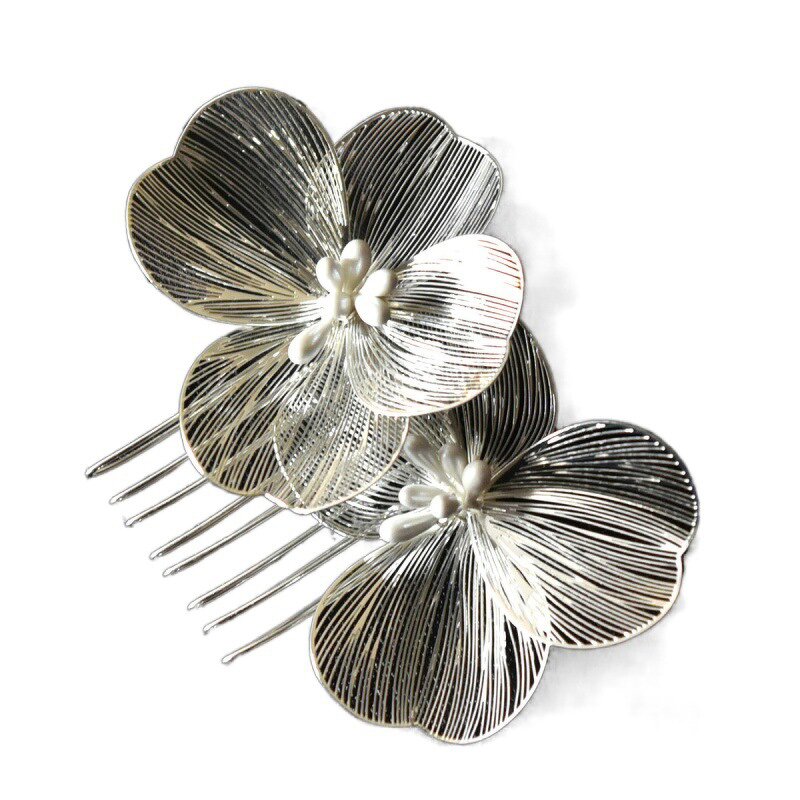 Hair Comb Supplier - Custom Silver Alloy White Floral