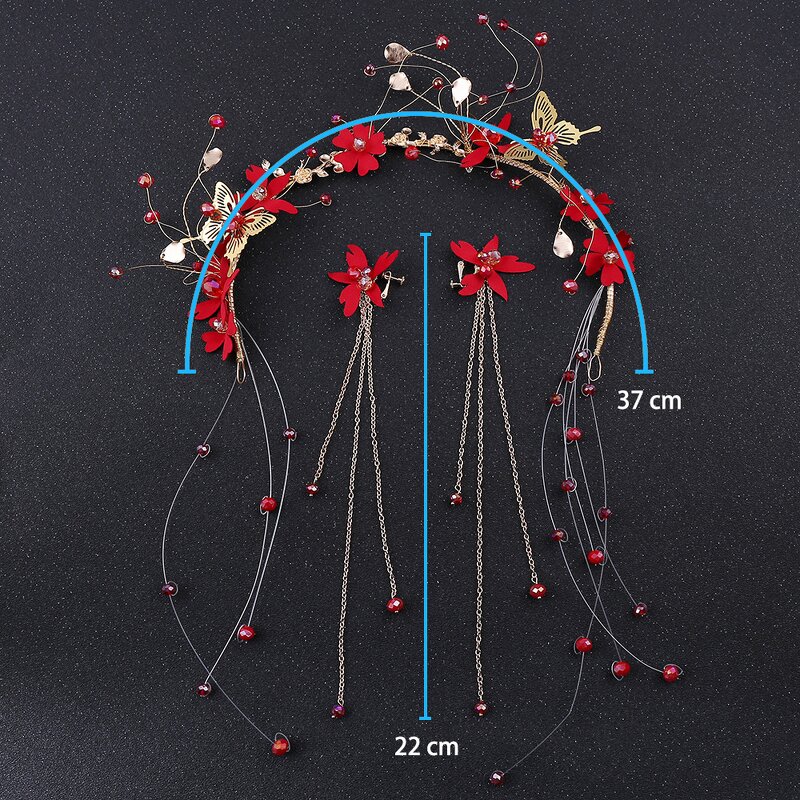 Bridal Headwear Set Manufacturer - Custom Red Crystal Gold