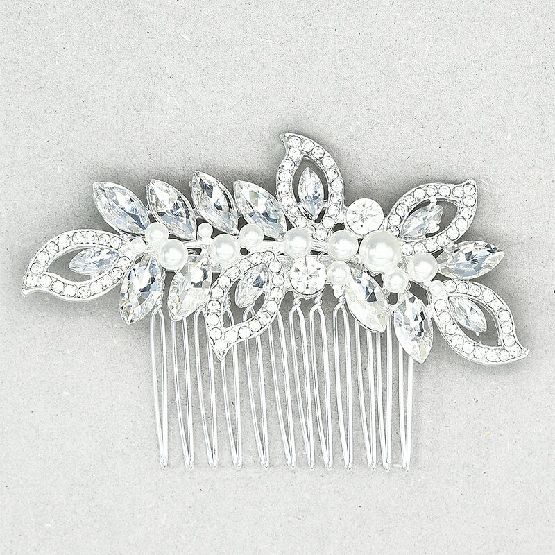 Hair Comb Supplier - Custom White Flower Pearls Crystal