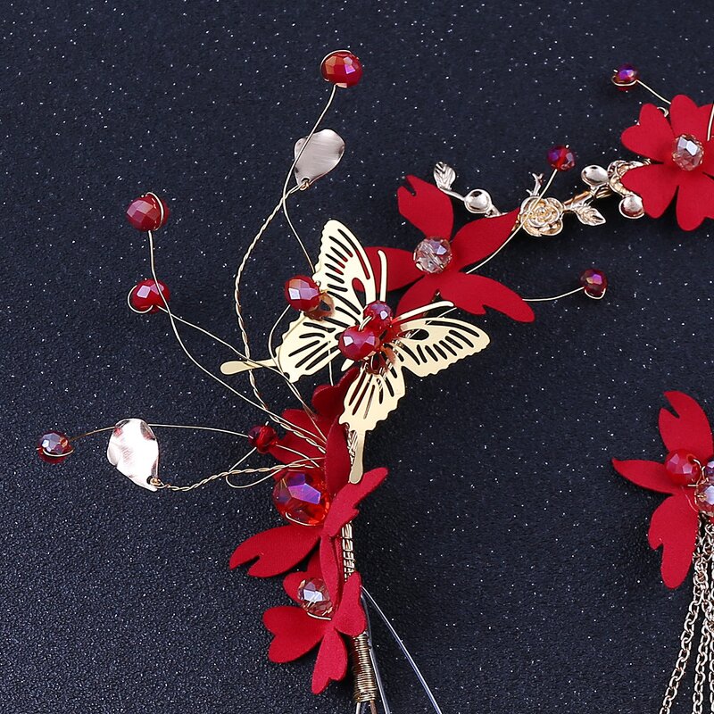 Bridal Headwear Set Manufacturer - Custom Red Crystal Gold