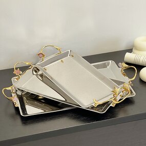 Stainless Steel Tray Manufacturer - OEM/ODM Custom Rectangle Flower Branch Handle