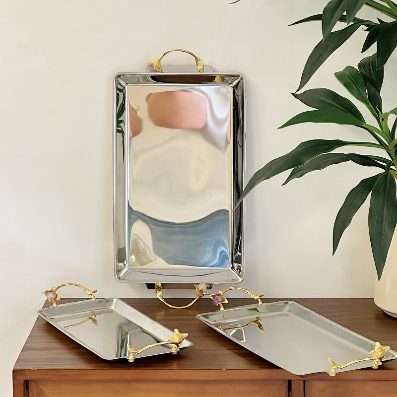 Stainless Steel Tray Manufacturer - OEM/ODM Custom Rectangle Flower Branch Handle