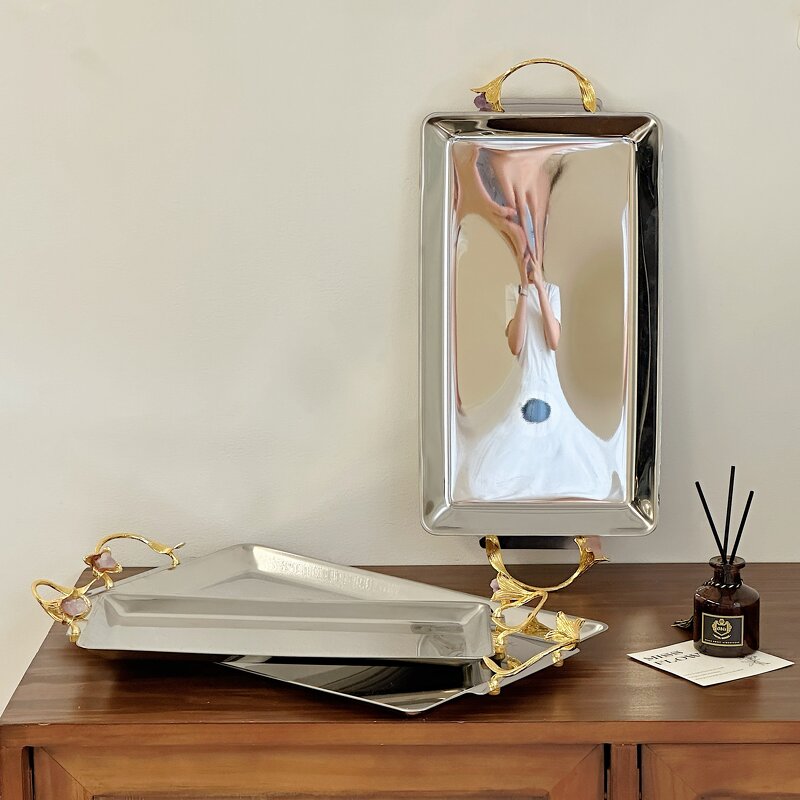 Stainless Steel Tray Manufacturer - OEM/ODM Custom Rectangle Flower Branch Handle