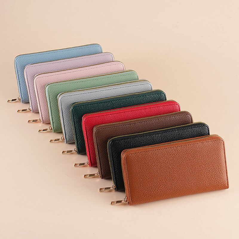 Card Wallet Manufacturer - OEM/ODM Custom Litchi Pattern Multi-Color Zip Wallet