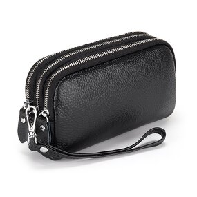Clutch Wallet Manufacturer - OEM/ODM Custom Double Zipper Genuine Leather Purse