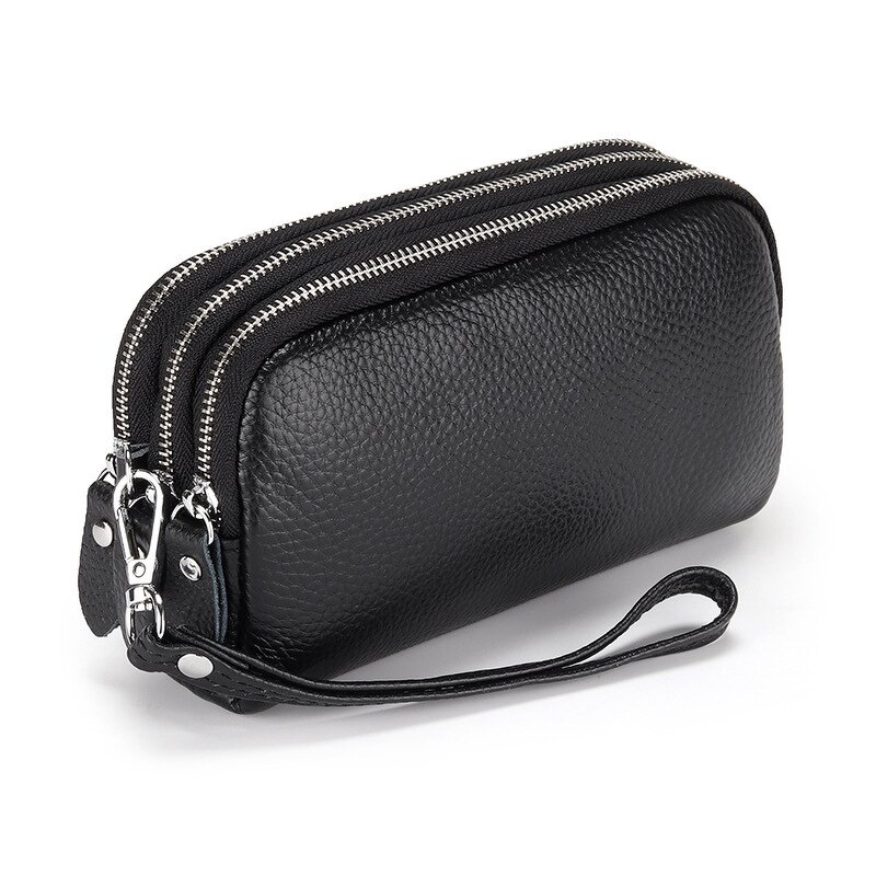 Clutch Wallet Manufacturer - OEM/ODM Custom Double Zipper Genuine Leather Purse