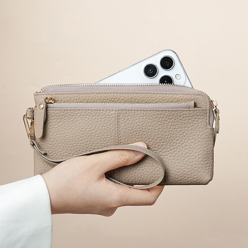 Long Wallet Manufacturer - OEM/ODM Custom Cowhide Leather Wrist Strap Purse