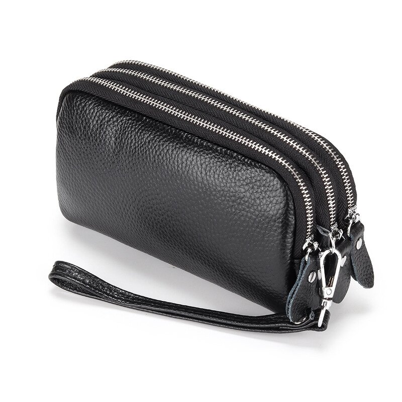Clutch Wallet Manufacturer - OEM/ODM Custom Double Zipper Genuine Leather Purse