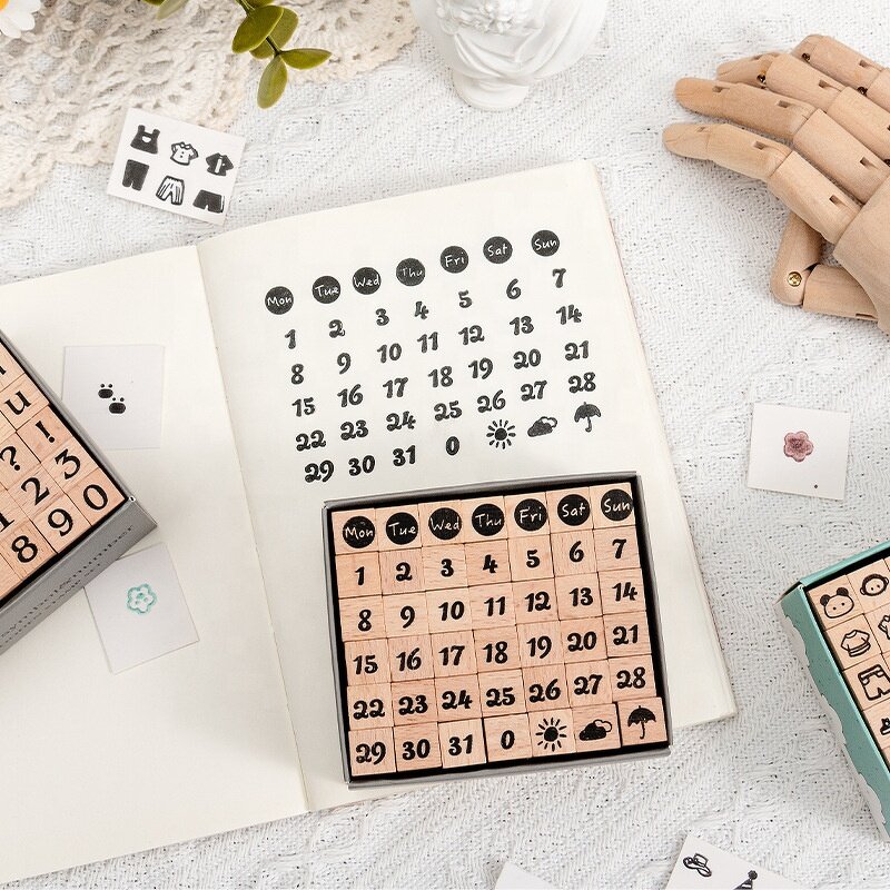 Wooden Letter Stamps Manufacturer - 40-Piece DIY Cylindrical