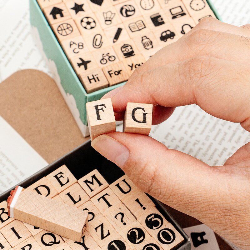 Wooden Letter Stamps Manufacturer - 40-Piece DIY Cylindrical