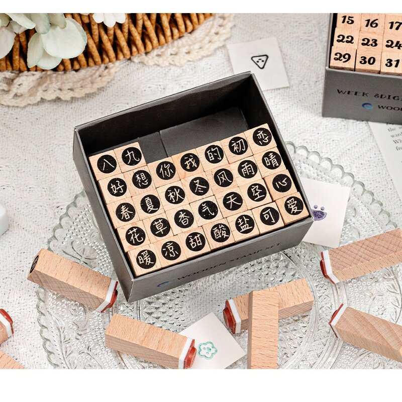 Wooden Letter Stamps Manufacturer - 40-Piece DIY Cylindrical