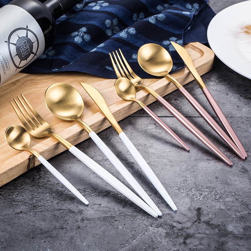 Cutlery Set Manufacturer - OEM/ODM Custom 4-pieces Frosted Gold Stainless