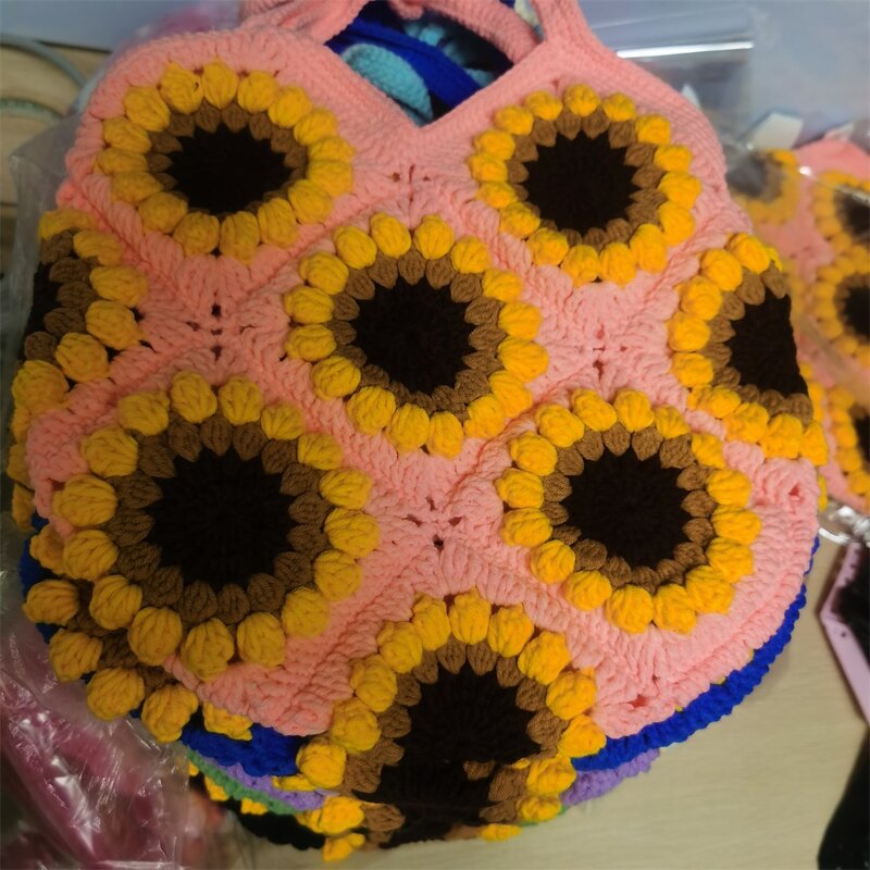 Basket Bag Manufacturer - OEM/ODM Custom Crochet Sunflower Design Tote