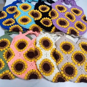 Basket Bag Manufacturer - OEM/ODM Custom Crochet Sunflower Design Tote