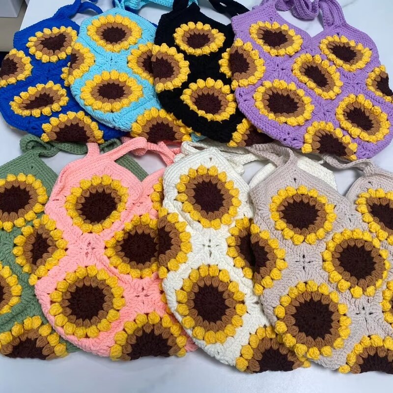 Basket Bag Manufacturer - OEM/ODM Custom Crochet Sunflower Design Tote