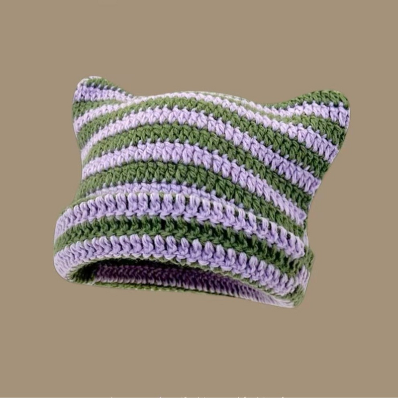 Crochet Hat Manufacturer - OEM/ODM Custom Oversized Cat Ear Striped Hat