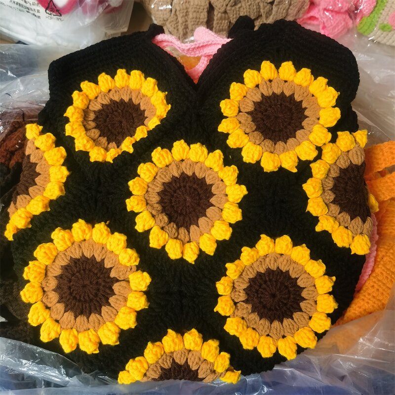 Basket Bag Manufacturer - OEM/ODM Custom Crochet Sunflower Design Tote