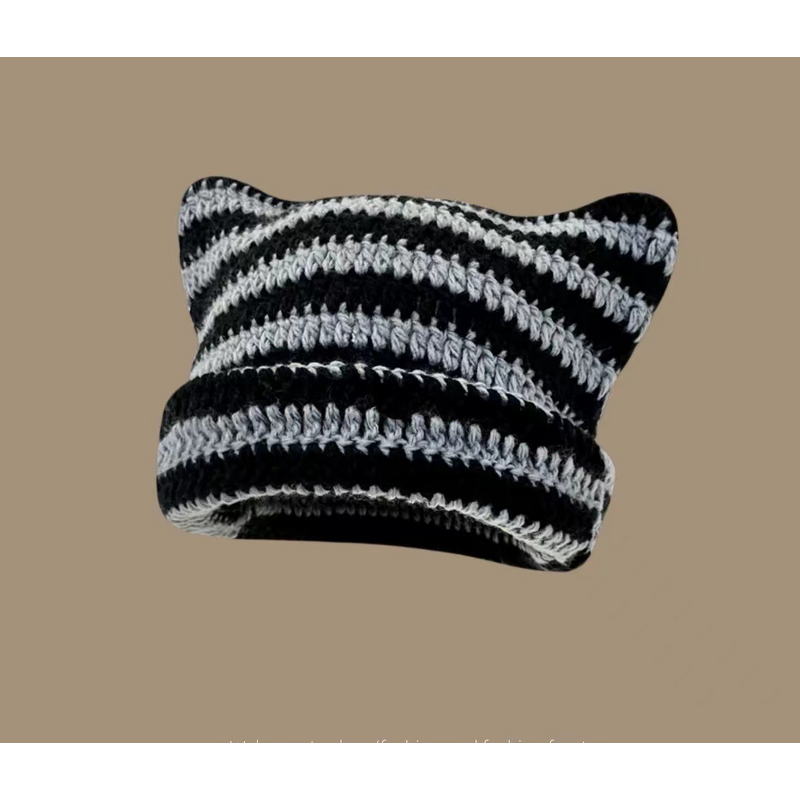 Crochet Hat Manufacturer - OEM/ODM Custom Oversized Cat Ear Striped Hat