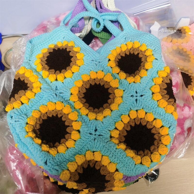 Basket Bag Manufacturer - OEM/ODM Custom Crochet Sunflower Design Tote