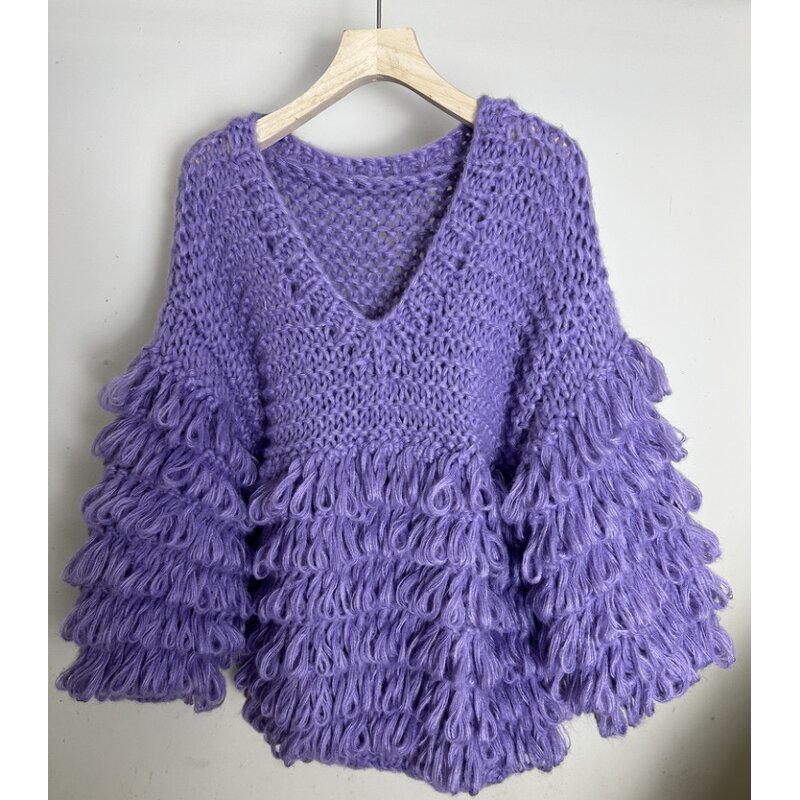 Pullover Sweater Manufacturer - OEM/ODM Custom Women's V-Neck Lantern Sleeve