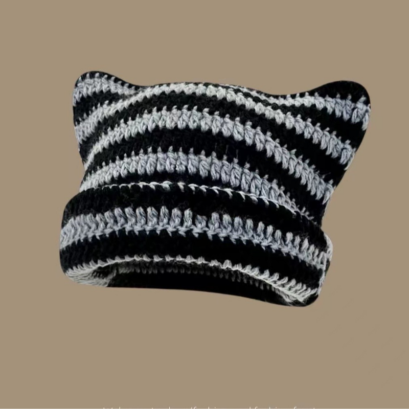 Crochet Hat Manufacturer - OEM/ODM Custom Oversized Cat Ear Striped Hat