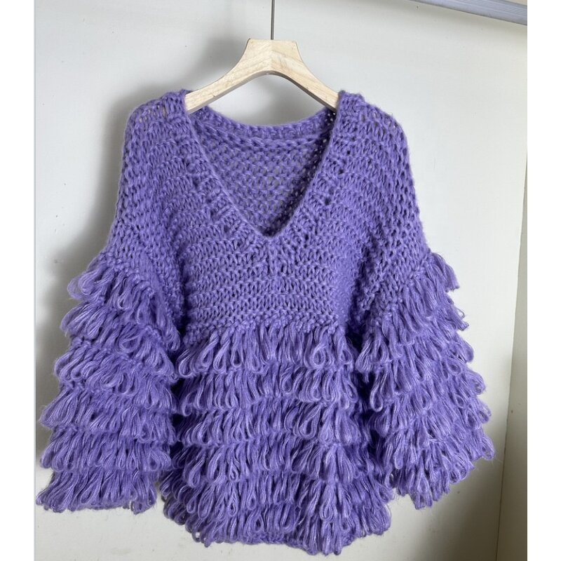 Pullover Sweater Manufacturer - OEM/ODM Custom Women's V-Neck Lantern Sleeve