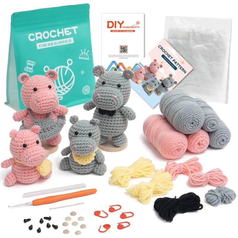 Crochet Kit Manufacturer - OEM/ODM Custom Hippo Family DIY Handcraft