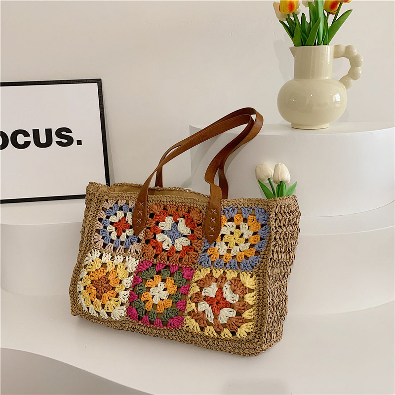 Straw Bag Manufacturer - OEM/ODM Custom Retro Flower Woven Beach Shoulder