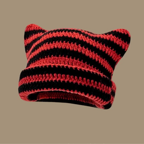 Crochet Hat Manufacturer - OEM/ODM Custom Oversized Cat Ear Striped Hat