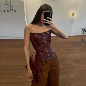 PU Tank Top Manufacturer - OEM/ODM Custom Coquette Zip Sleeveless Backless