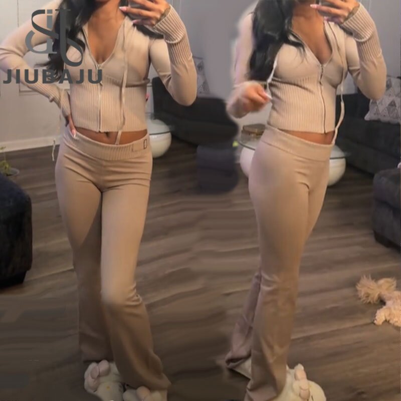 Knitted Tracksuit Manufacturer - OEM/ODM Custom Women Long Sleeve Zipper Hooded