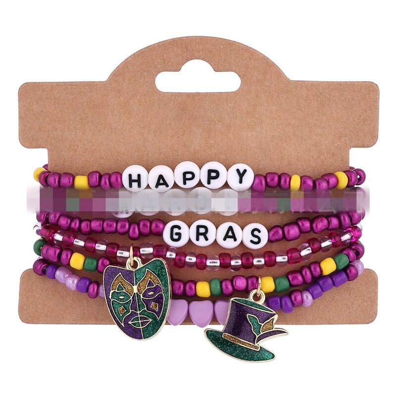 Mardi Gras Bracelet Manufacturer - OEM/ODM Custom Glitter Mask Charm Stretch