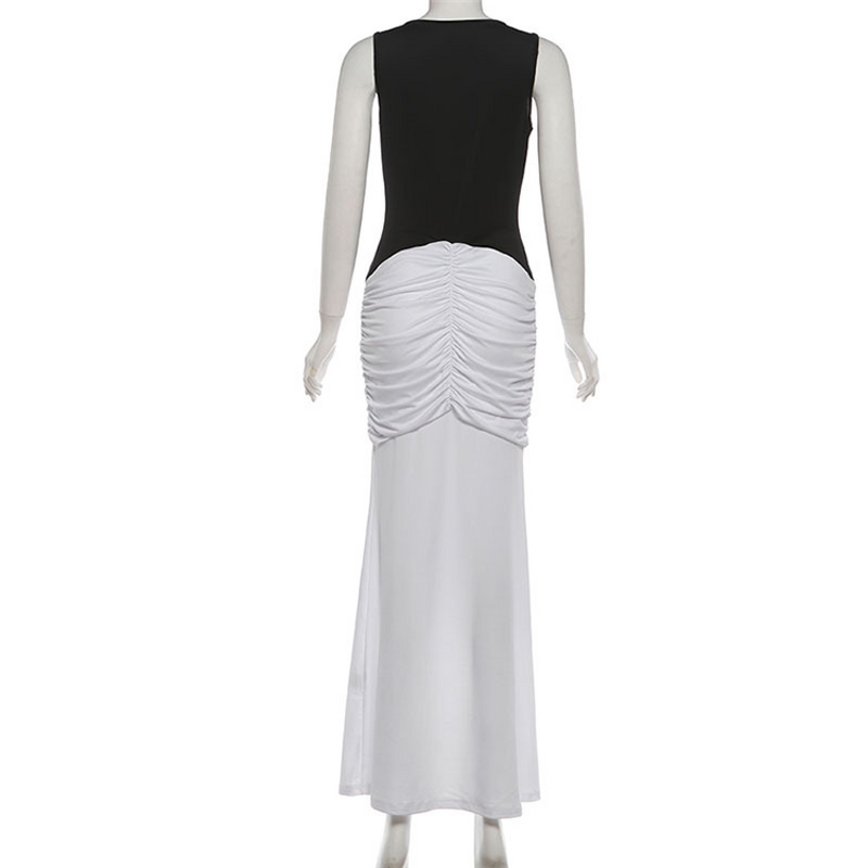 Fishtail Dress Manufacturer - OEM/ODM Custom Contrast Patchwork Deep V Neck