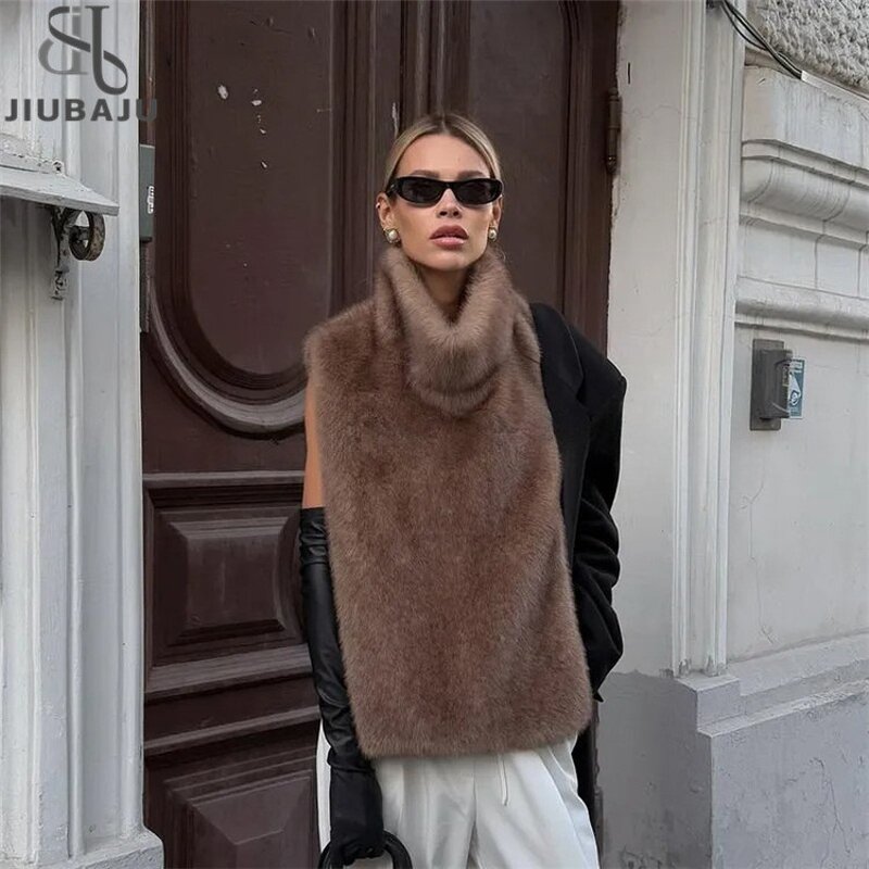 Fur Vest Manufacturer - OEM/ODM Custom Women Stand Collar Faux Fur Chic