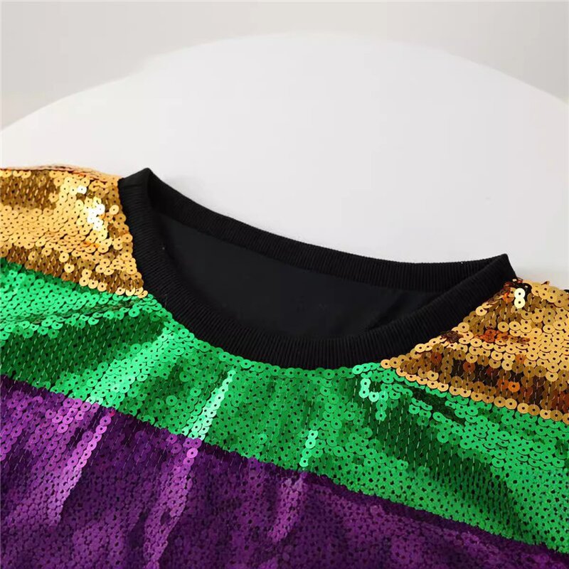 Sequin Dress Manufacturer - OEM/ODM Custom Striped Mardi Gras Color Block