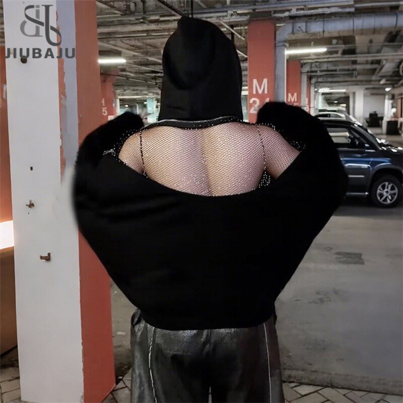 Hoodie Manufacturer - OEM/ODM Custom Sexy Rhinestone Mesh Back Crop