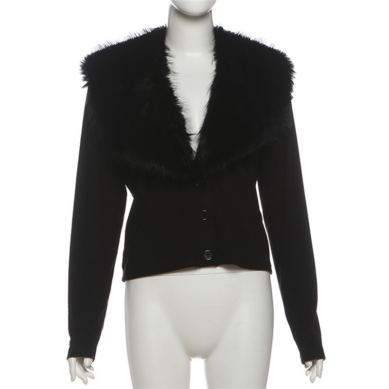 Furry Jacket Manufacturer - OEM/ODM Custom Patchwork Knit V-Neck Winter
