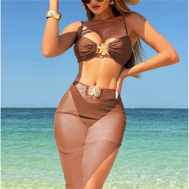 Three Piece Bikini Manufacturer - OEM/ODM Custom 2025 Sexy with Mesh Dress