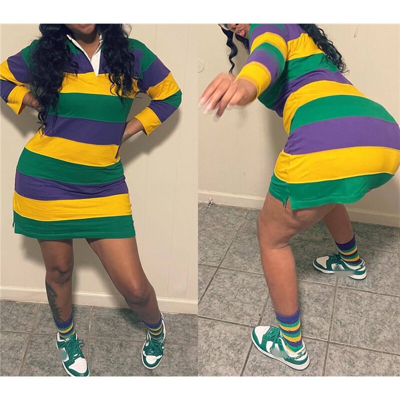 Mardi Gras Dress Manufacturer - OEM/ODM Custom Long Sleeve Striped Print Mini