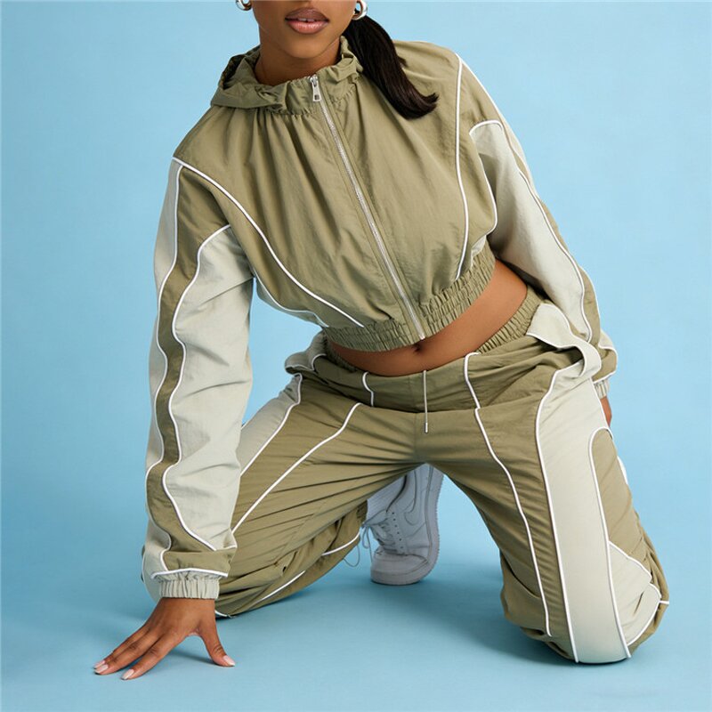 Two Piece Set Manufacturer - OEM/ODM Custom Color Block Crop Top Pants